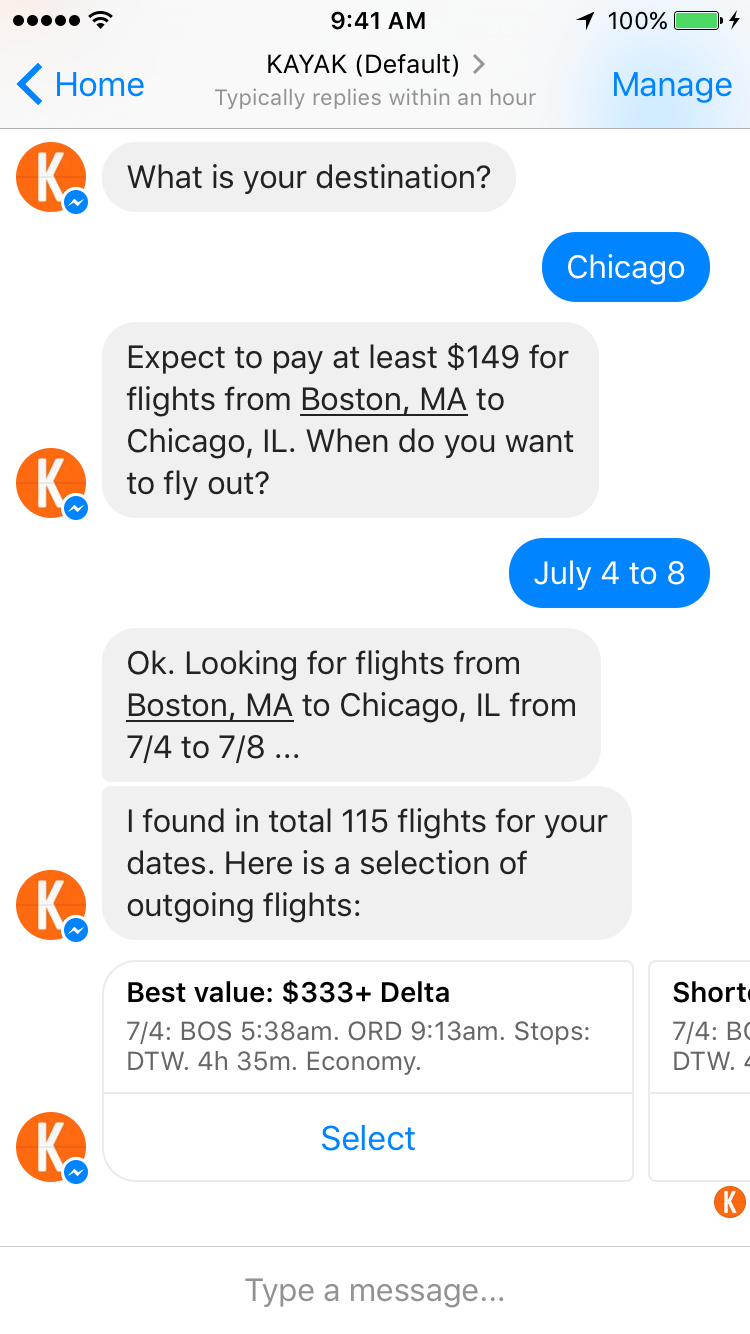 Casos de Éxito de Facebook Mesenger para Empresas - Kayak