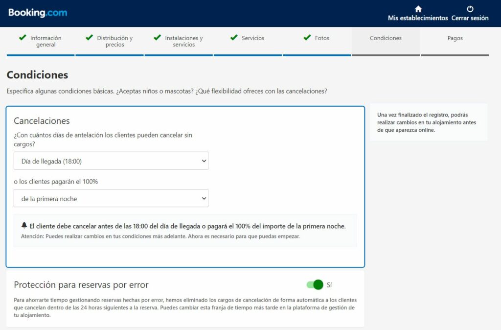 Condiciones de booking