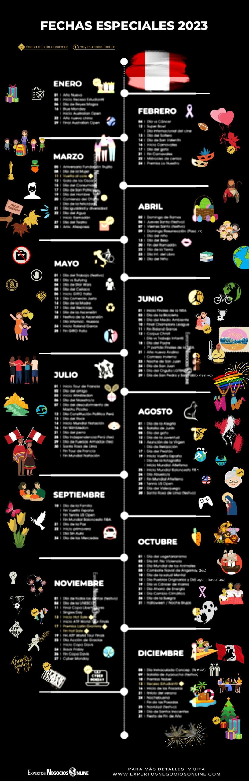 Calendario Peru 2023 con feriados y fechas importantes