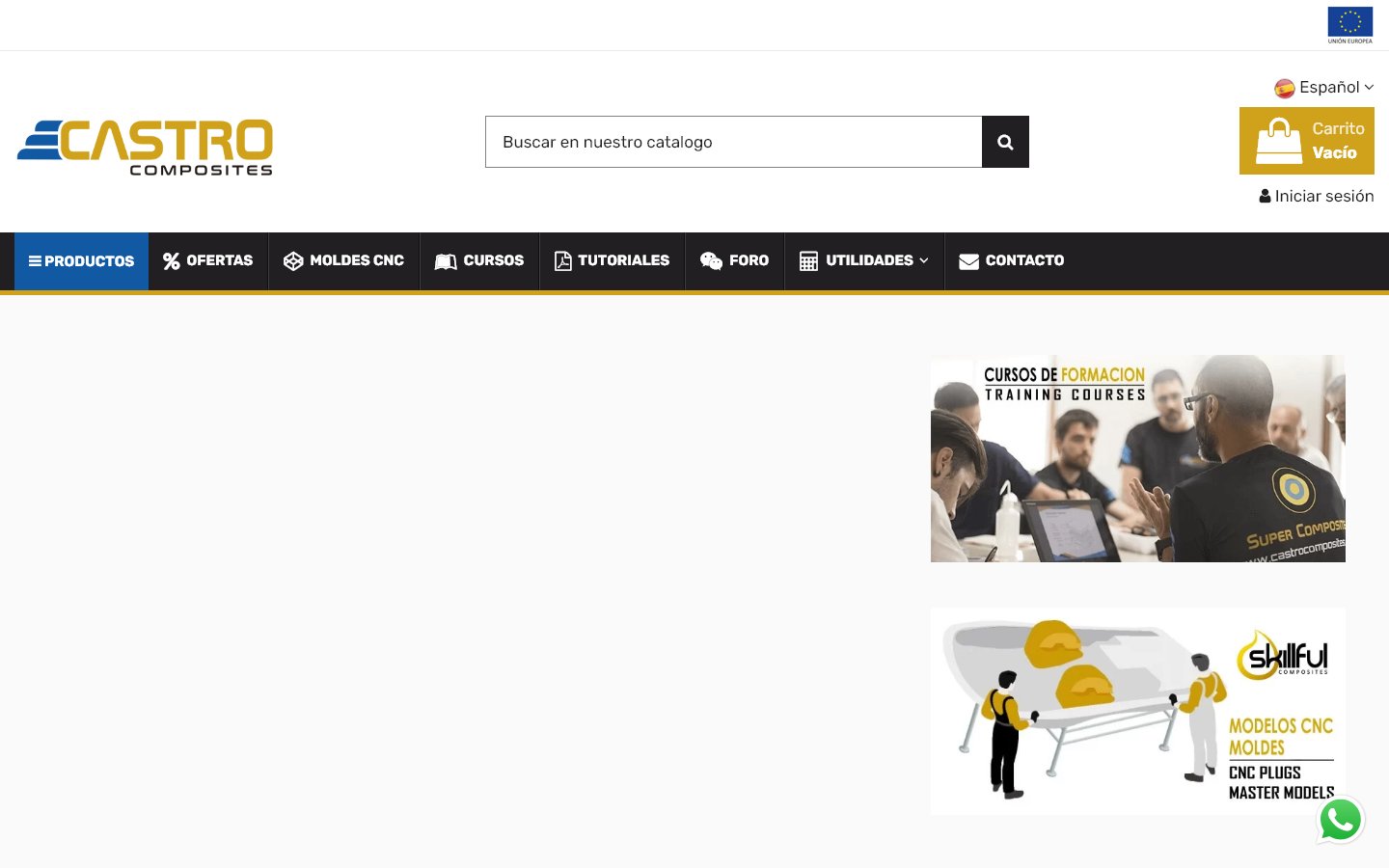Captura de la home de Castro Composites, tienda hecha con PrestaShop