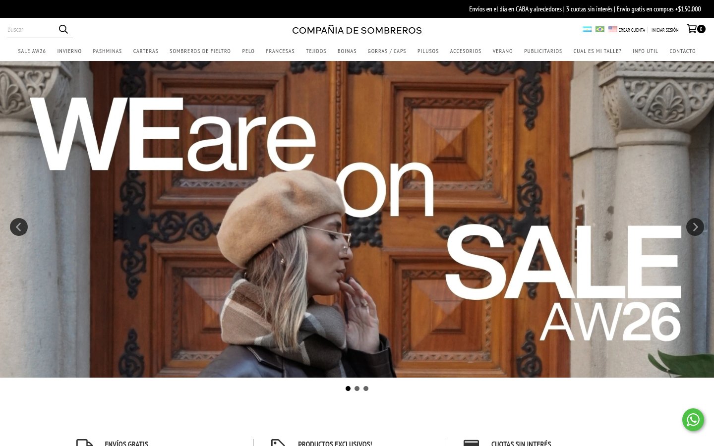Captura de la home de Compañía de Sombreros, tienda hecha con Tiendanube