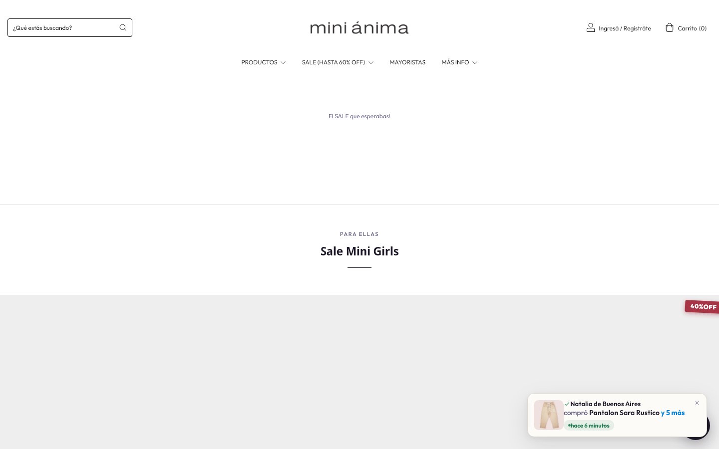 Captura de la home de Mini Ánima, tienda hecha con Tiendanube
