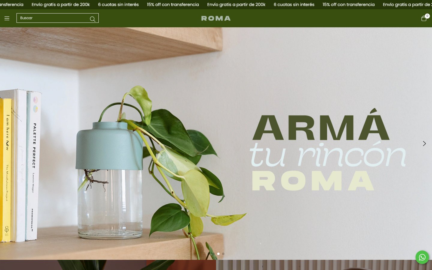 Captura de la home de Roma Objetos, tienda hecha con Tiendanube