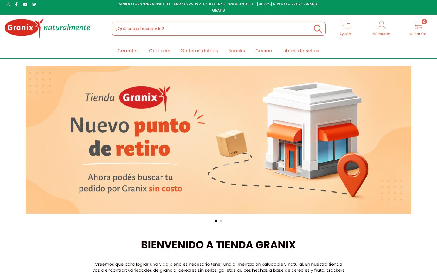 Captura de la home de Granix, tienda hecha con Tiendanube