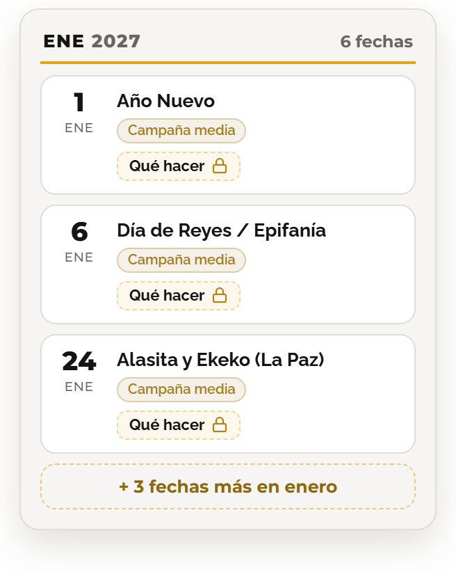 Muestra de enero de 2027 en el calendario de Bolivia