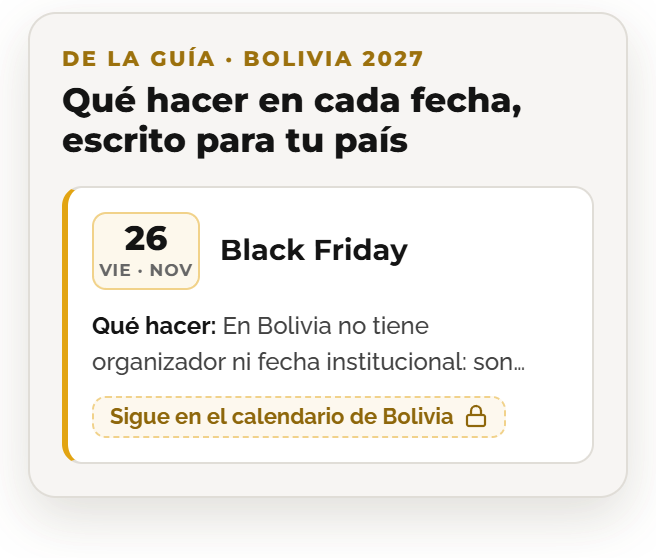 Ficha de Black Friday en el calendario de Bolivia