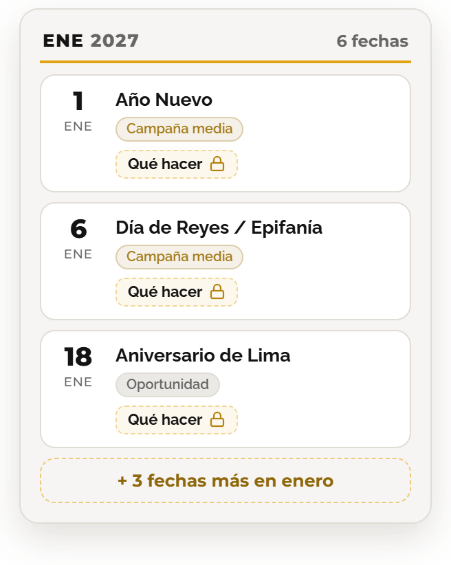 Muestra de enero de 2027 en el calendario de Perú