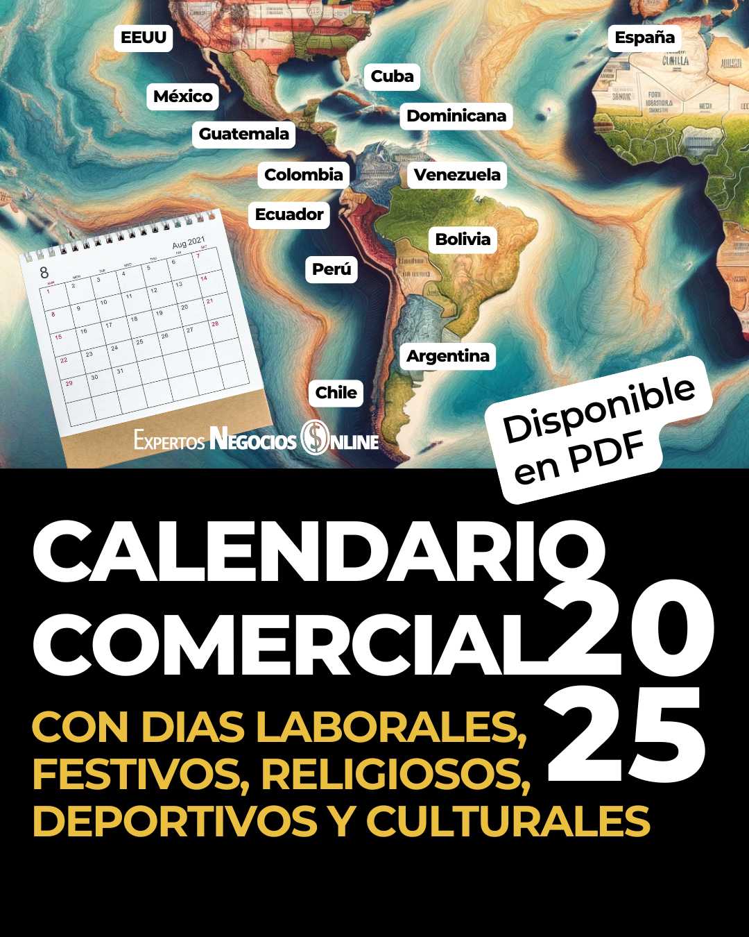 Calendario ecommerce marketing 2025 con festivos laborales y fechas comerciales, religiosas, deportivas y culturales